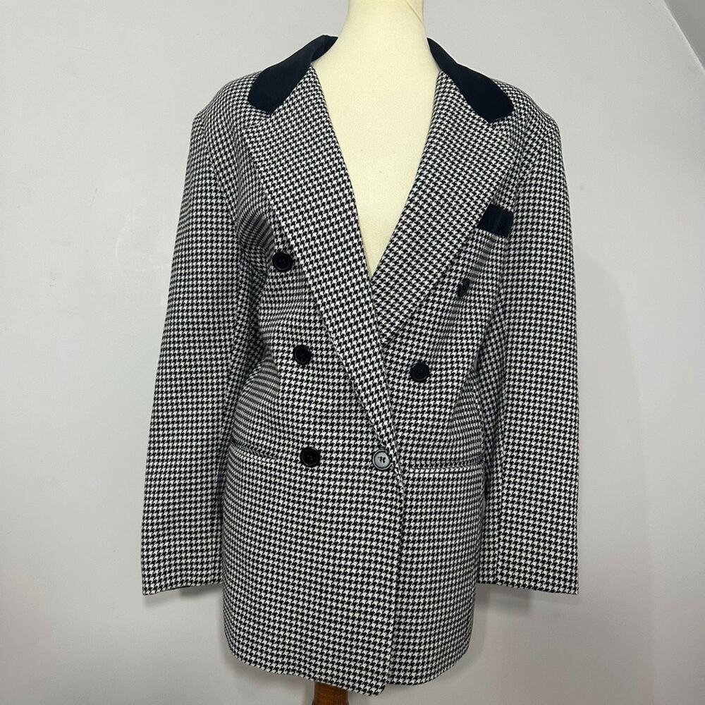 Vintage Womens Houndstooth Double Breasted Blazer Sz L Preppy Old Money Velvet - Picture 8 of 8
